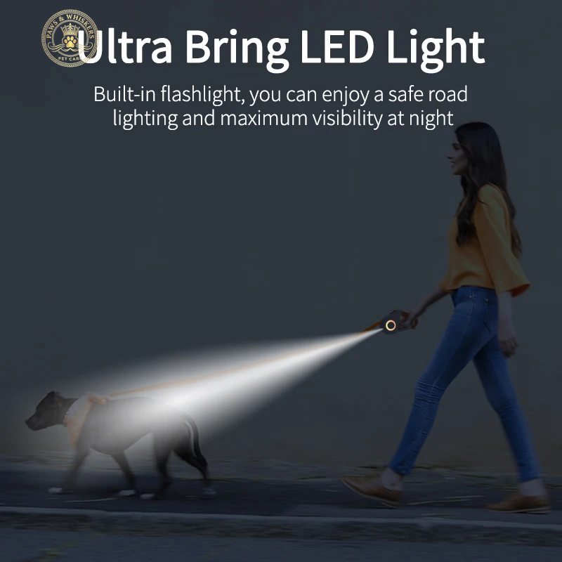 5M Automatic Retractable Dog Leash LED Luminous Leading Fashion Light Straps for Dog Puppy Pet Flexi Walking Running Lead